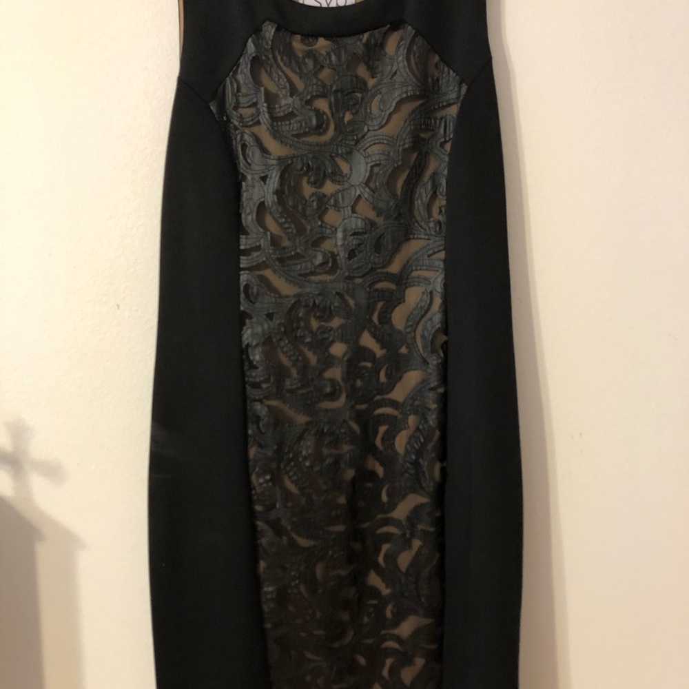 Black dress with beige liner.